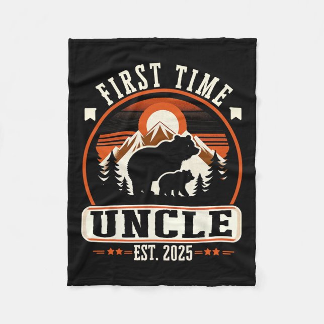 First Time Uncle Est 2025 For New Dad Funny Father Fleece Blanket (Front)