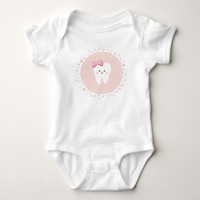 First Tooth baby girl outfit Bodysuit (Front)