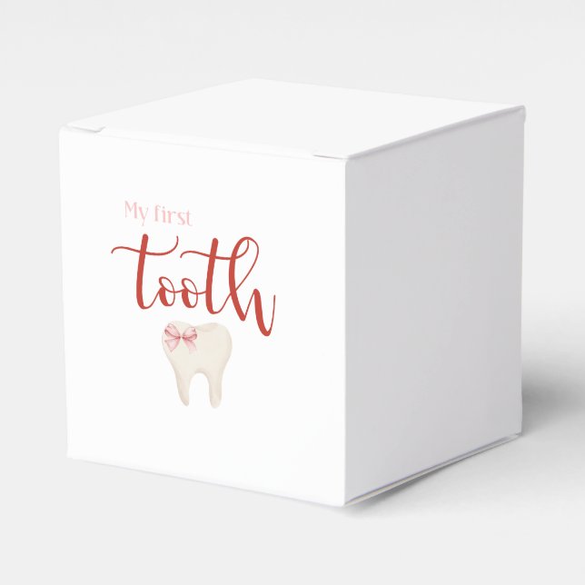 First Tooth- Minimalist Pink Favour Box (Front Side)
