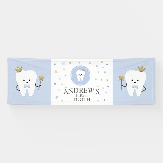 First Tooth party decoration. Editable Banner (Horizontal)