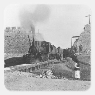First train passing through the wall of Peking, Ch Square Sticker