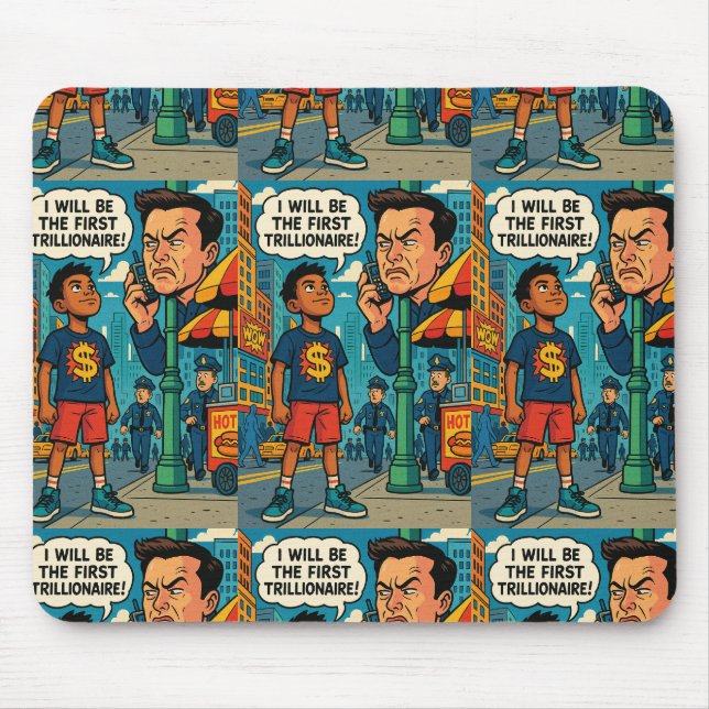 First Trillionaire" Motivational Comic-Style Mouse Pad (Front)