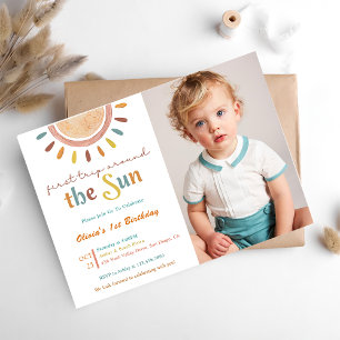 First Trip Around Sun 1st Birthday Photo Invitation