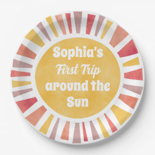 First Trip Around Sun Ballon For Girl Paper Plate