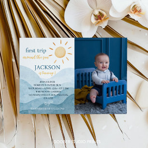 First Trip Around Sun Birthday Photo Invitation