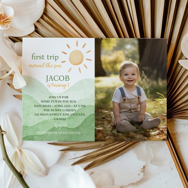 First Trip Around Sun Birthday Photo Invitation (Creator Uploaded)