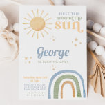 First Trip Around Sun Boy Rainbow 1st Birthday Invitation<br><div class="desc">First Trip Around The Sun - Boho Green and Blue Rainbow and Sun Boy's 1st birthday invitation. The perfect theme for your little ones first birthday party.</div>