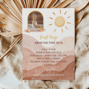 First Trip Around Sun Photo 1st Birthday Invitatio Invitation