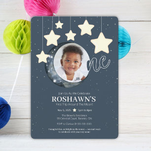 First Trip Around The Moon Birthday Invitation
