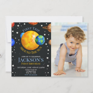 First Trip Around the Sun 1st Birthday Boy Photo Invitation