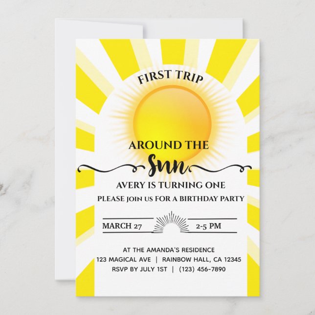 First Trip Around The Sun 1st Birthday  Invitation (Front)