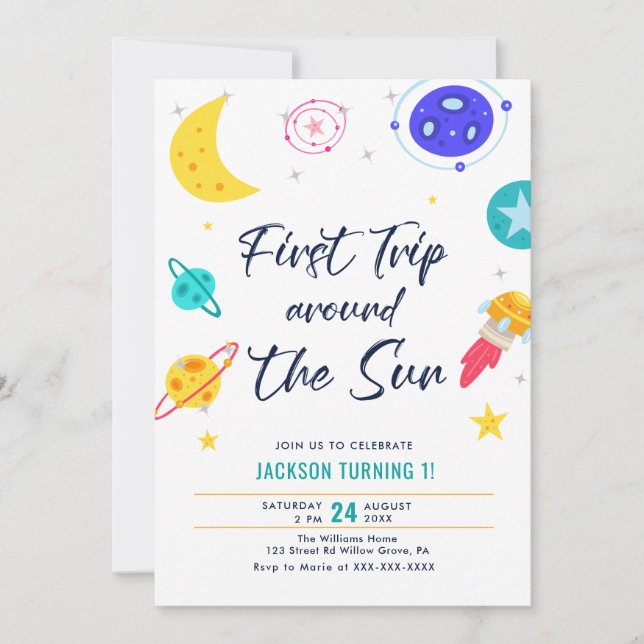 First Trip Around The Sun 1st Birthday Invitation (Front)