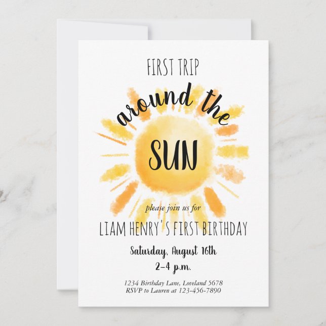 First Trip Around The Sun 1st Birthday Invitation (Front)