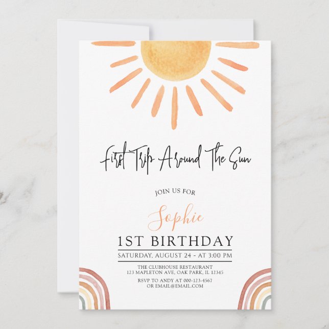 First Trip Around the Sun 1st Birthday Invitation (Front)