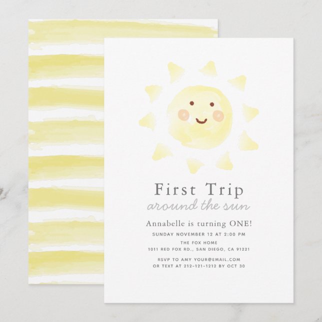 First Trip Around The Sun 1st Birthday Invitation (Front/Back)