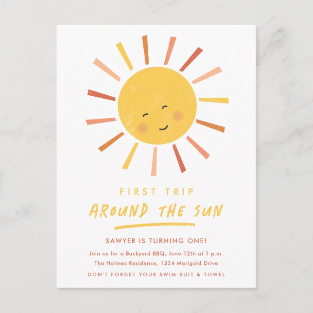 First Trip Around the Sun 1st Birthday Invitations (Front)