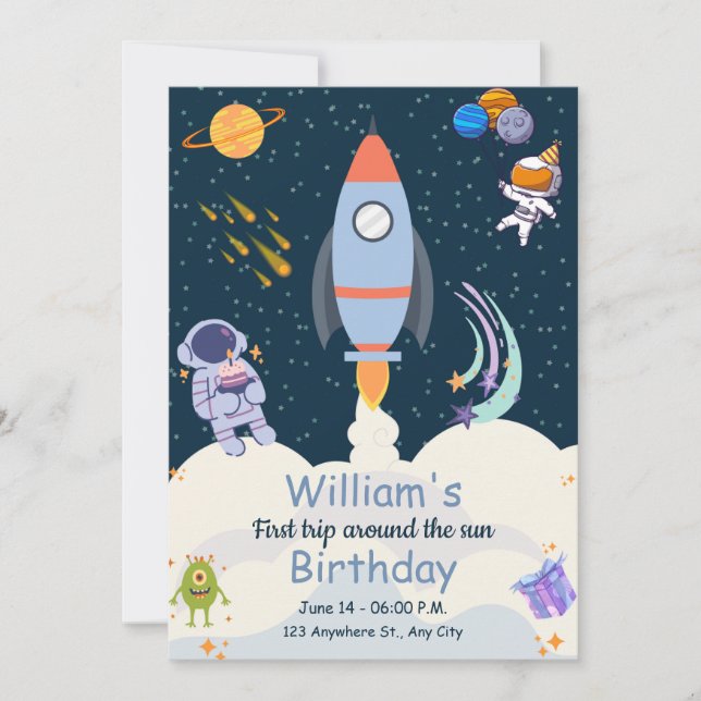 First trip around the sun 1st birthday invitations (Front)