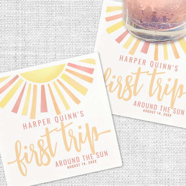 First Trip Around The Sun 1st Birthday Napkin (First Trip Around The Sun 1st Birthday Napkins)