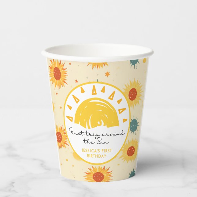 First Trip Around the Sun 1st Birthday Paper Cups (Front)