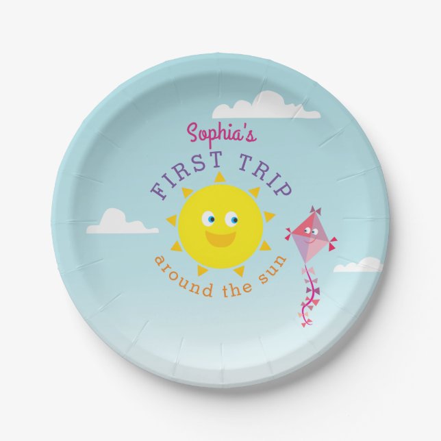 First Trip Around The Sun 1st Birthday Paper Plate (Front)