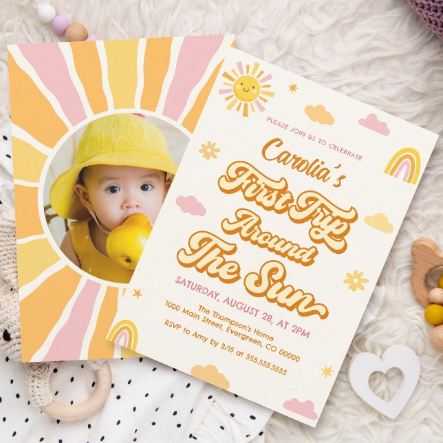 First Trip Around the Sun 1st Birthday Party Girl Invitation (Creator Uploaded)