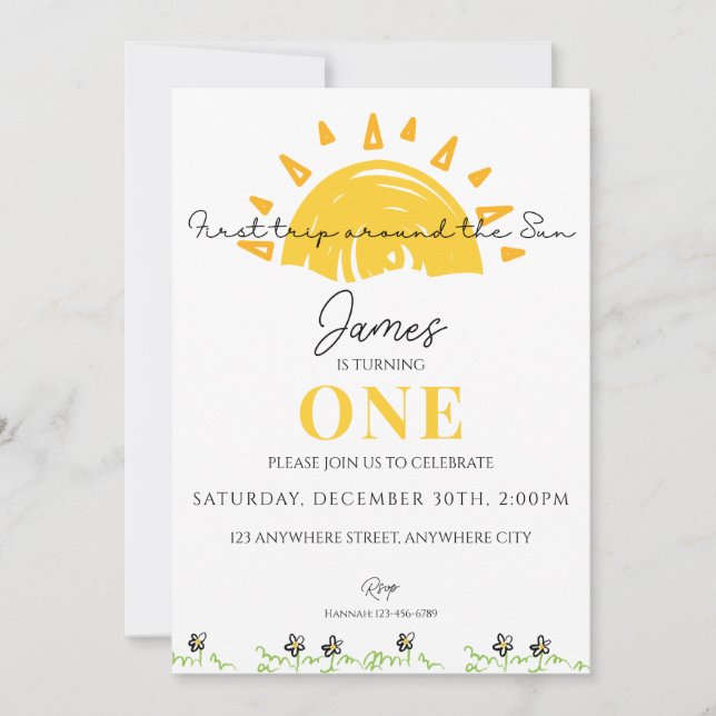 First trip around the sun 1st birthday Party Invitation (Front)