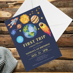 First Trip Around The Sun 1st Birthday Party Invitation