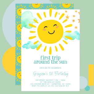 First Trip Around The Sun 1st Birthday Party Invitation