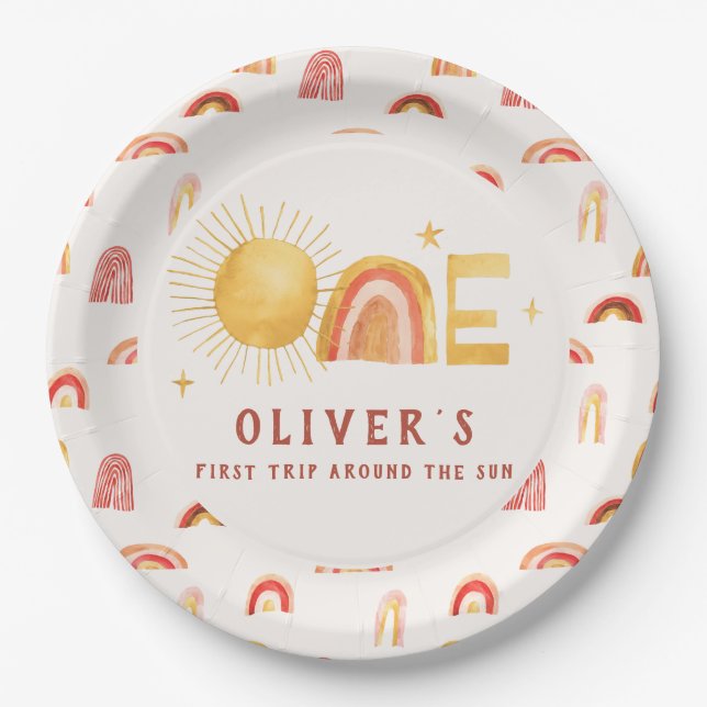 First Trip Around The Sun | 1st Birthday Party  Paper Plate (Front)
