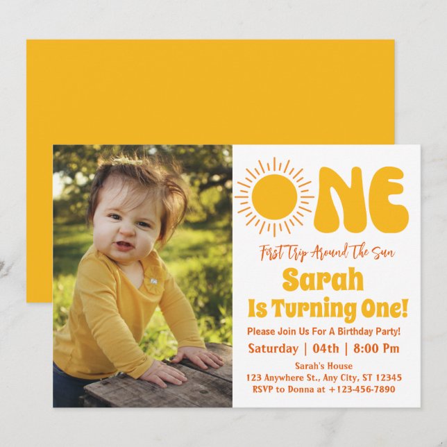First Trip Around The Sun 1st Birthday Party Photo Invitation (Front/Back)