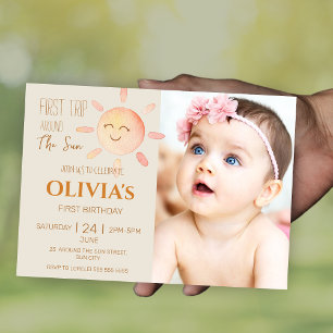 First Trip Around the Sun 1st Birthday Photo Boho  Invitation