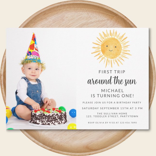 First Trip Around The Sun 1st Birthday Photo  Invitation (Creator Uploaded)