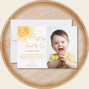 First Trip Around The Sun 1st Birthday Photo Thank You Card
