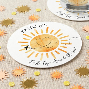 First Trip Around The Sun 1st Birthday Round Paper Coaster