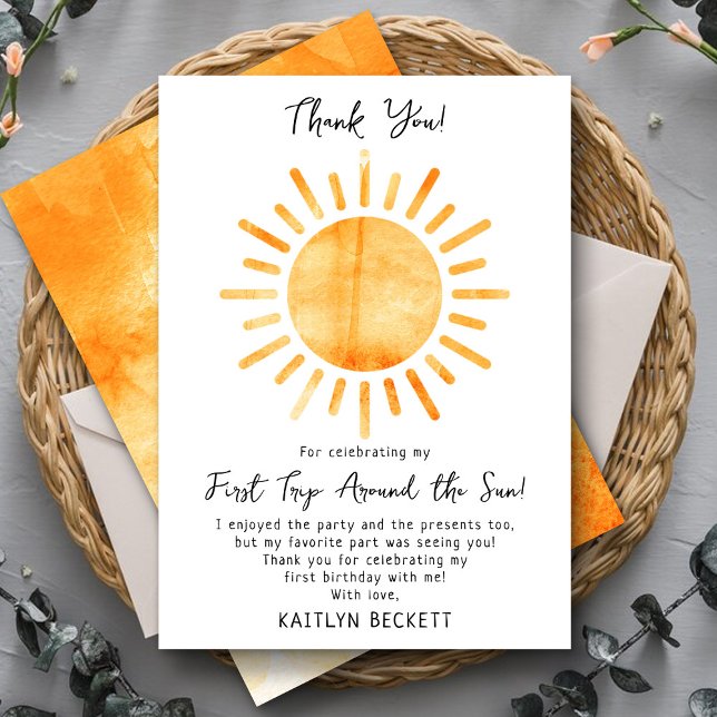 First Trip Around The Sun 1st Birthday Thank You Card (Creator Uploaded)