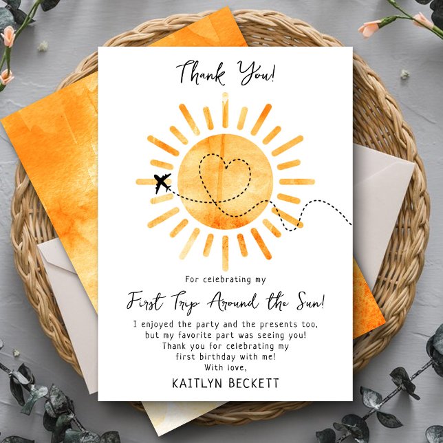 First Trip Around The Sun 1st Birthday Thank You Card (Creator Uploaded)