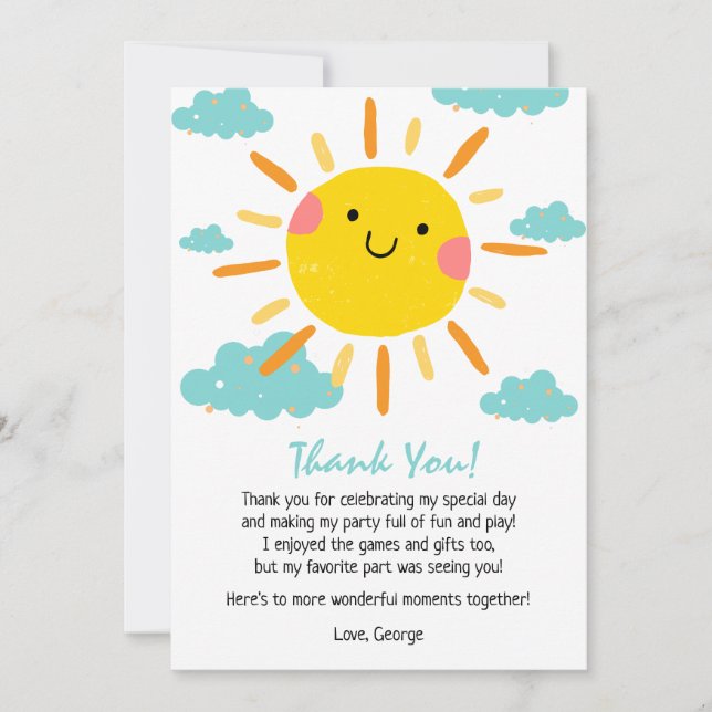 First Trip Around The Sun 1st Birthday  Thank You Card (Front)