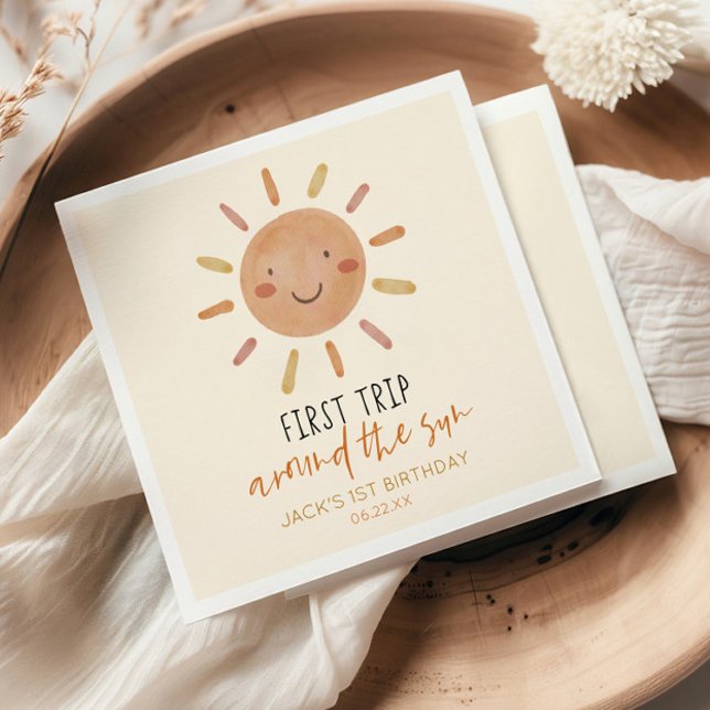 First Trip Around The Sun 1st First Birthday Party Napkin (Creator Uploaded)