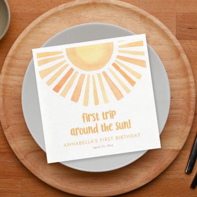 First trip around the sun 1st first birthday party napkin (Creator Uploaded)