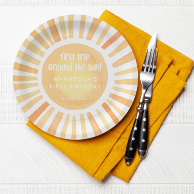First trip around the sun 1st first birthday party paper plate (Creator Uploaded)