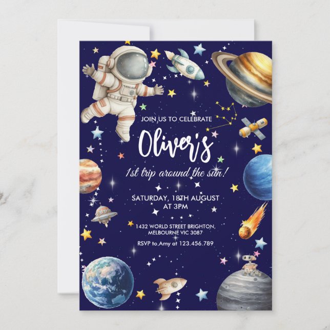 First Trip Around the Sun Astronaut Birthday  Invitation (Front)