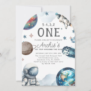 First Trip Around the Sun Astronaut Birthday Invitation