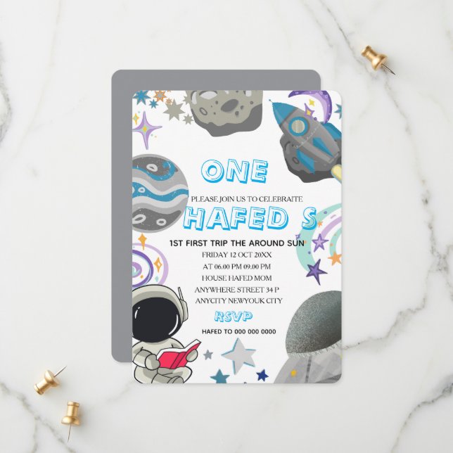 First Trip Around the Sun Astronaut Birthday Party Save The Date (Front/Back In Situ)