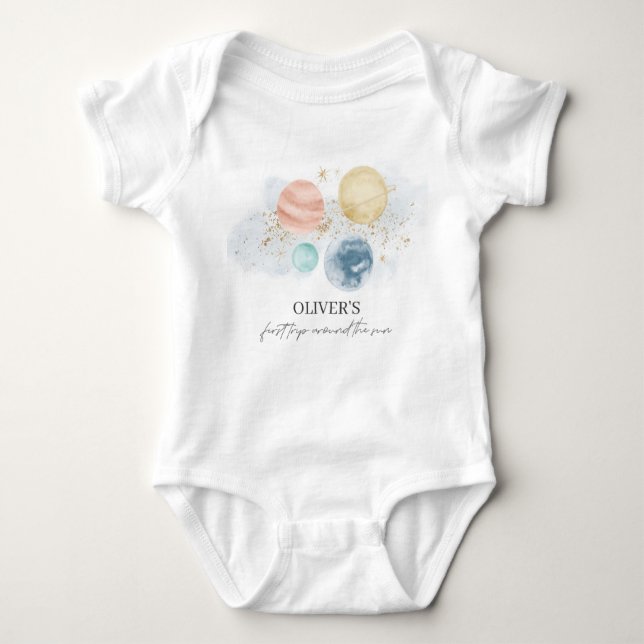 First Trip Around the Sun Baby One-Piece Baby Bodysuit (Front)
