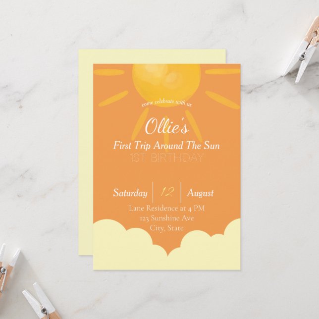 First Trip Around the Sun Birthday Invitation (Front/Back In Situ)