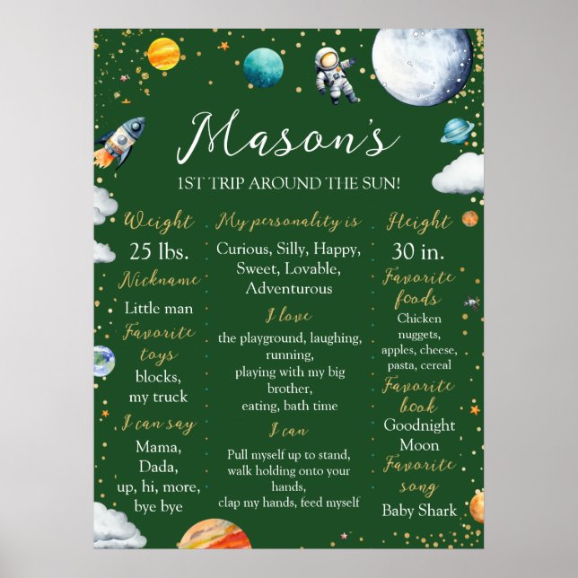 First Trip Around the Sun Birthday Milestone Poster (Front)
