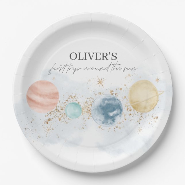 First Trip Around The Sun Birthday Paper Plates (Front)