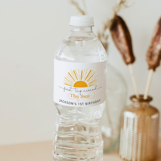 First trip around the sun birthday party water bottle label (Creator Uploaded)