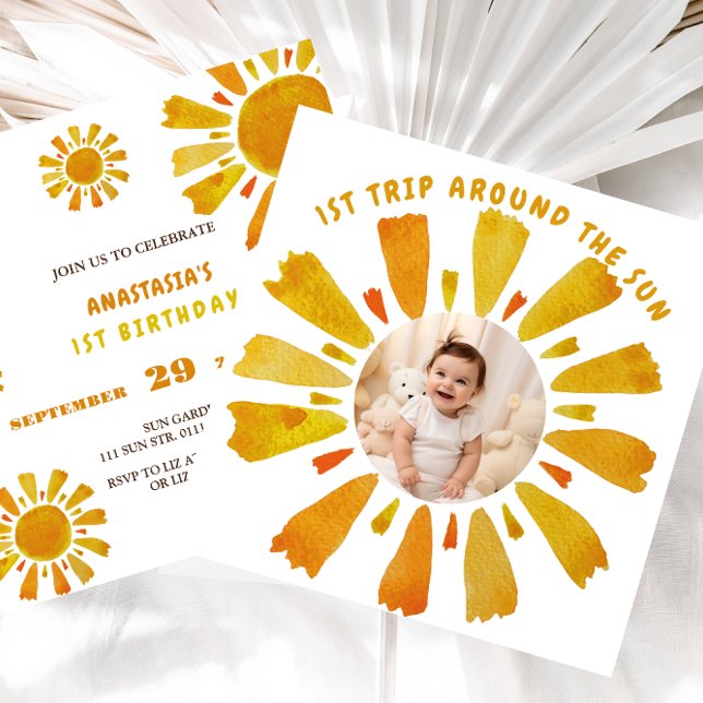 First trip around the sun birthday photo  invitation (Creator Uploaded)