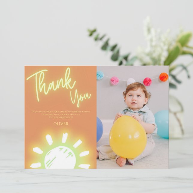 First trip around the sun birthday photo thank you card (Standing Front)